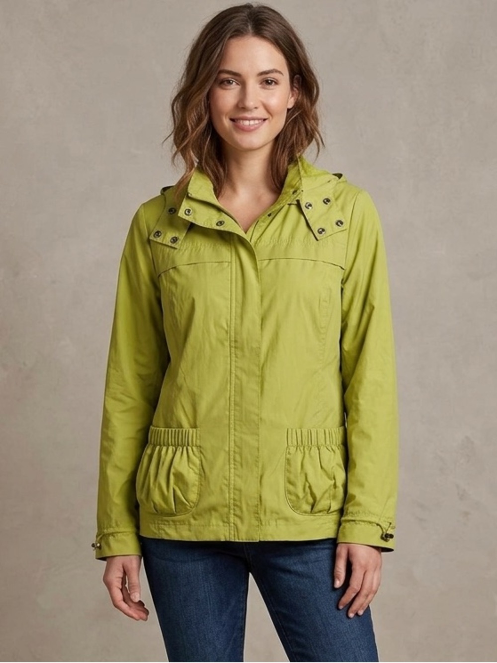 Chico’s Zenergy Jacket Packable Hooded Utility Windbreaker Lime Green Size 0